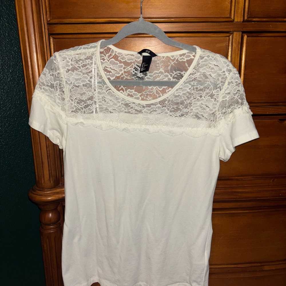 Lace Yoke White Top